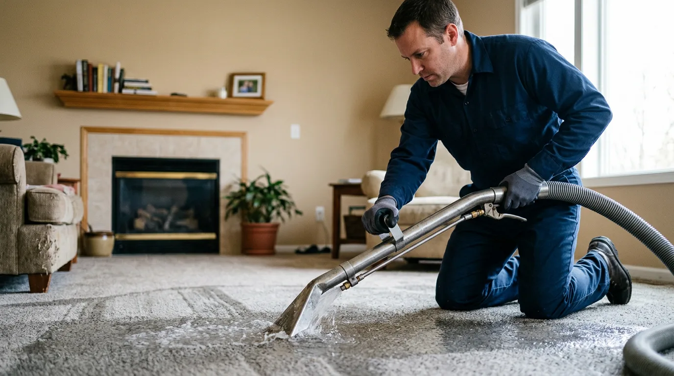 Water damage restoration technician working near Mason City, IL